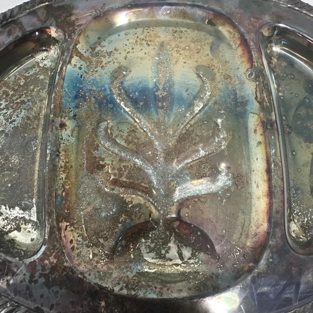 Antique WM Rogers Silver Plate Carving Serving Tray w/Spring Flower